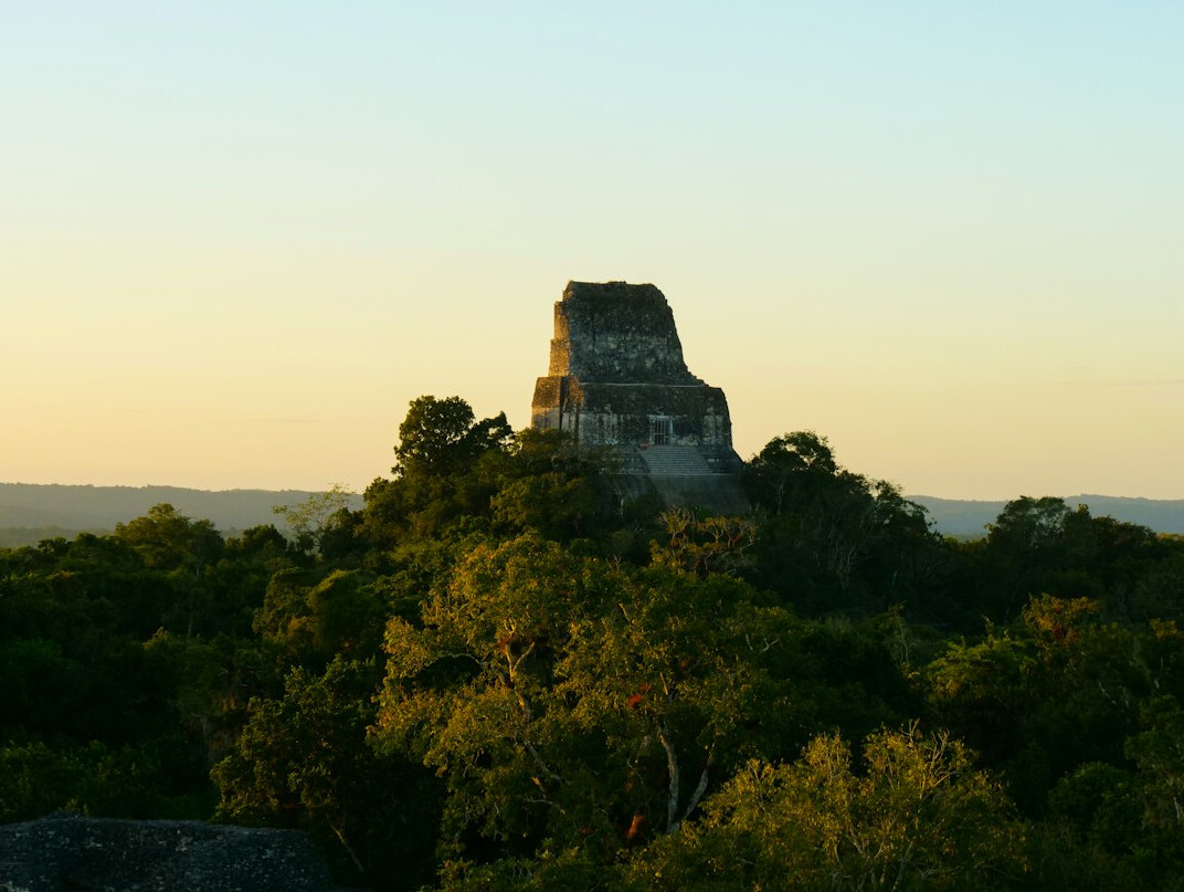 mayan pyramid at sunset