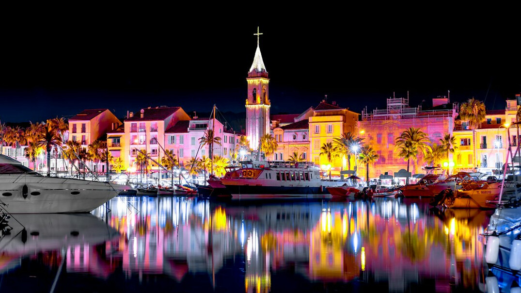 coastal town at night
