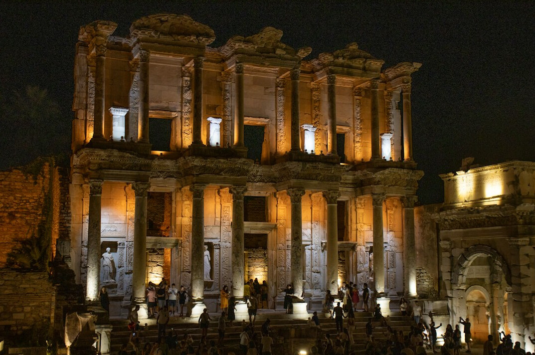 ancient ruins at night